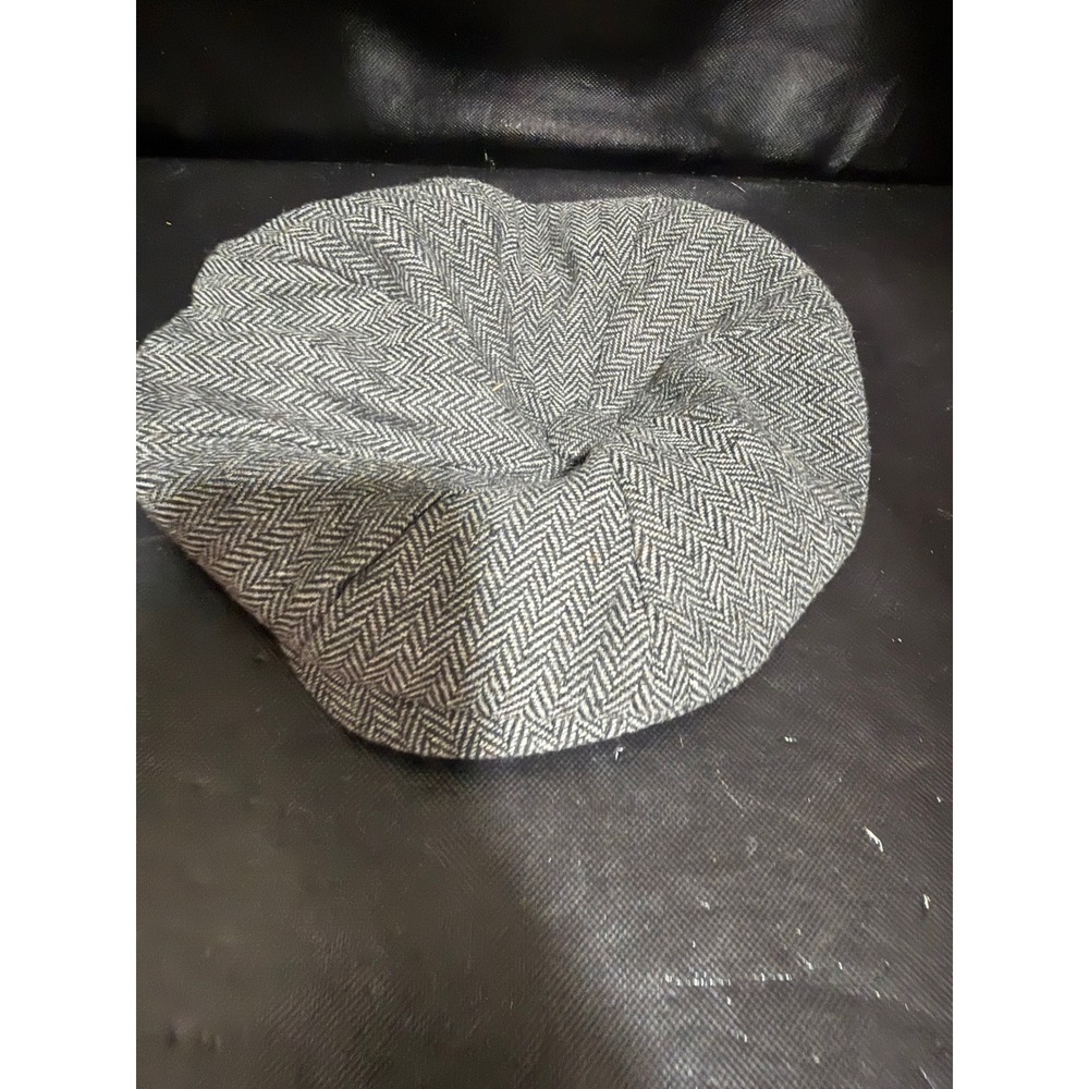 Beechfield B628 Herringbone Newsboy Cap Grey Black Flat Baker Boy Hat S/M